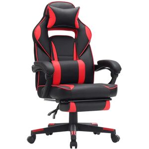 SONGMICS Chaise gaming avec repose-pieds, Noir et Rouge