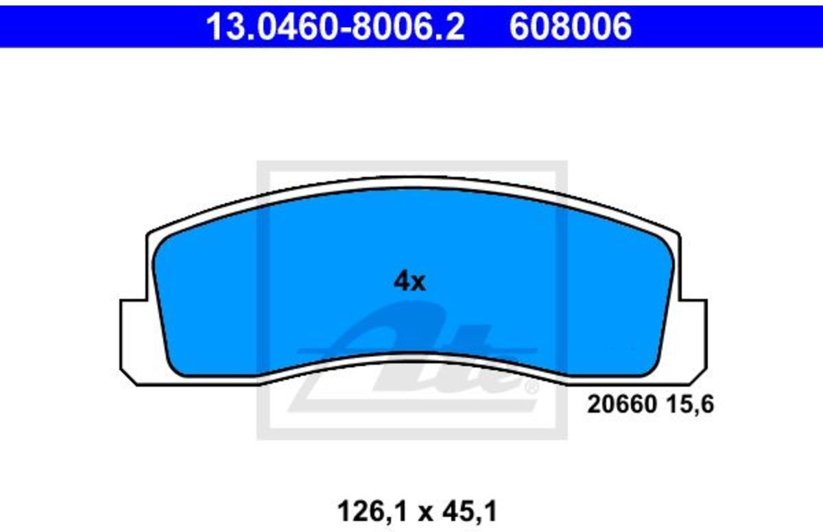 Jeu de plaquettes de frein à disque ATE 13.0460-8006.2, Avant