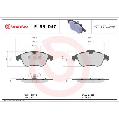Jeu de plaquettes de frein BREMBO Xtra P 68 047X, avant - Publicité Jeu de plaquettes de frein BREMBO Xtra P 68 047X, avant - Publicité