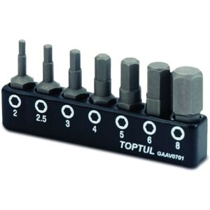 Insert de tournevis hexagonal TOPTUL 1/4 pouces 7 pièces (6 pans 2 2.5 3 4 5 6 8 mm) - Publicité Insert de tournevis hexagonal TOPTUL 1/4 pouces 7 pièces (6 pans 2 2.5 3 4 5 6 8 mm) - Publicité