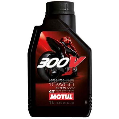 Huile moteur Motul 300V Ester 4T 15w50 - Course - Publicité Huile moteur Motul 300V Ester 4T 15w50 - Course - Publicité