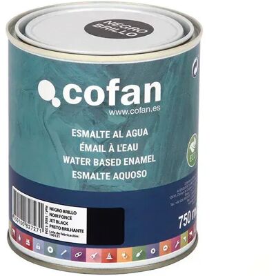 COFAN 750 Ml Vernis à l'eau Noir Brillant - Peinture émail - Publicité COFAN 750 Ml Vernis à l'eau Noir Brillant - Peinture émail - Publicité