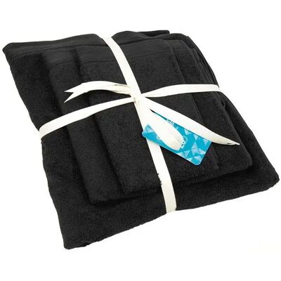 Ensemble de 3 Serviettes Noires 580G/m2 Gama Brillante - Publicité Ensemble de 3 Serviettes Noires 580G/m2 Gama Brillante - Publicité