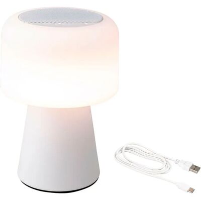 Lampe LED Lumineo avec haut-parleur Bluetooth et chargeur sans fil - Intérieur/Extérieur - Publicité Lampe LED Lumineo avec haut-parleur Bluetooth et chargeur sans fil - Intérieur/Extérieur - Publicité