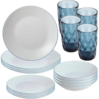 San Ignacio Ensemble De Vaisselle Et Verres En Cristal 350ml 4 Unités 12 Pièces White / Blue One Size - Publicité San Ignacio Ensemble De Vaisselle Et Verres En Cristal 350ml 4 Unités 12 Pièces White / Blue One Size - Publicité