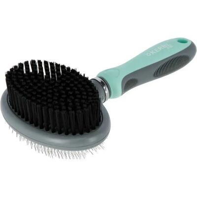 Brosse double Kerbl - 20x11,5 cm - Poils synthétiques doux et dents métalliques - Publicité Brosse double Kerbl - 20x11,5 cm - Poils synthétiques doux et dents métalliques - Publicité