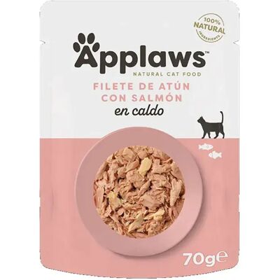 Nourriture pour chats au thon et saumon en bouillon Applaws - 12 x 70g - Publicité Nourriture pour chats au thon et saumon en bouillon Applaws - 12 x 70g - Publicité