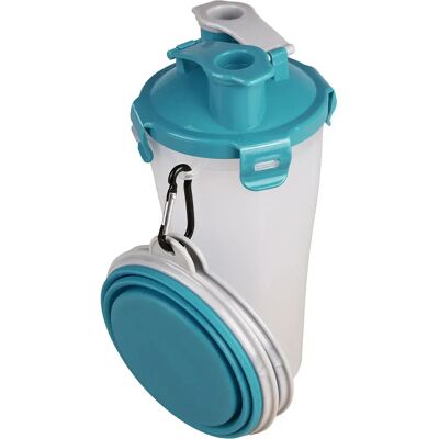 Gourde de voyage 2 en 1 Flamingo pour animaux - Eau et Nourriture - Bleu & Gris - Publicité Gourde de voyage 2 en 1 Flamingo pour animaux - Eau et Nourriture - Bleu & Gris - Publicité