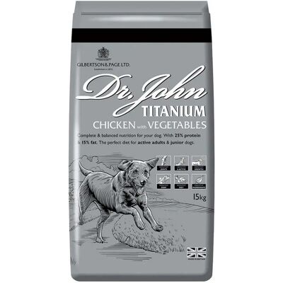 Nourriture pour Chien Dr. John Titanium Poulet et Légumes - 15kg - Publicité Nourriture pour Chien Dr. John Titanium Poulet et Légumes - 15kg - Publicité