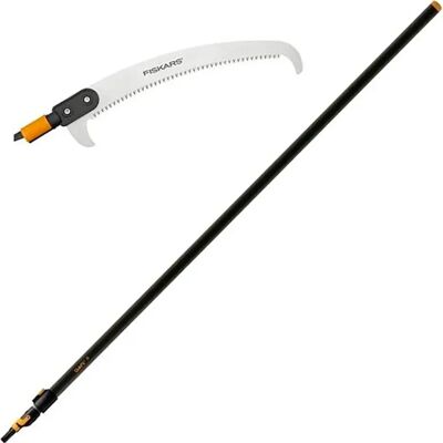 Ensemble Scie d'Élagage QuikFit + Manche Télescopique Fiskars - Publicité Ensemble Scie d'Élagage QuikFit + Manche Télescopique Fiskars - Publicité