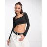 Nike - Dance - Crop top Ã  manches longues avec mini logo virgule - Noir-Black Black L female