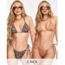 ASOS DESIGN - Lot de 2 hauts de bikinis triangle Ã  imprimÃ© animal - Marron-Multicolore Multicolore 46 female