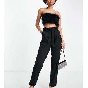 Asos Tall ASOS DESIGN Tall - Pantalon carotte en maille point de Rome Ã  taille haute froncÃ©e - Noir Noir 36 female