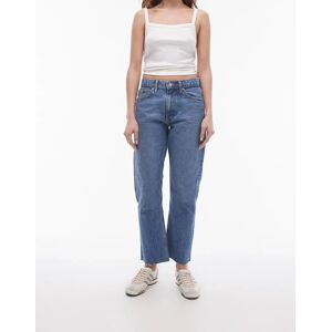 Topshop - Jean droit raccourci Ã  taille mi-haute et ourlets bruts - Bleu moyen Bleu W30 L32 female - Publicité