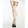 Bershka - Robe longueur mollet Ã  encolure dÃ©gagÃ©e - Ã‰cru-Neutral Neutral L female