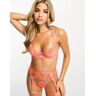 Boux Avenue - Camila - Bonnets C-F - Soutien-gorge plongeant non-rembourrÃ© en dentelle brodÃ©e - Orange Ã  dÃ©tails roses-Multicolore Multicolore 34D female