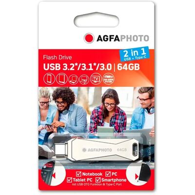 Agfa Clé Usb 3.0 Usb-c Usb-a 64gb Black One Size - Publicité Agfa Clé Usb 3.0 Usb-c Usb-a 64gb Black One Size - Publicité