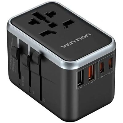 Adaptateur de voyage GaN Vention - 65W, 2 USB-C, 2 USB-A - Universel - Publicité Adaptateur de voyage GaN Vention - 65W, 2 USB-C, 2 USB-A - Universel - Publicité