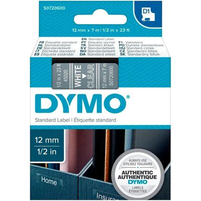 Dymo Ruban Adhésif D1 Bande D´écriture 45020 12 X7 M White / Clear One Size - Publicité Dymo Ruban Adhésif D1 Bande D´écriture 45020 12 X7 M White / Clear One Size - Publicité