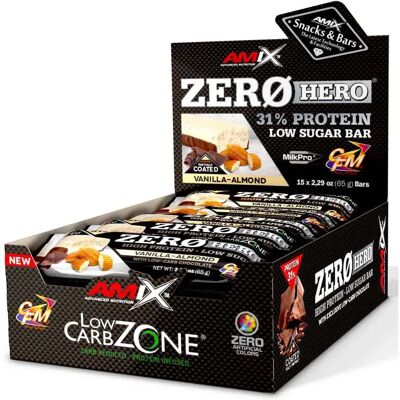AMIX Zero Hero Protein Bar - Vanille-Amande - Barre Protéinée - Publicité AMIX Zero Hero Protein Bar - Vanille-Amande - Barre Protéinée - Publicité