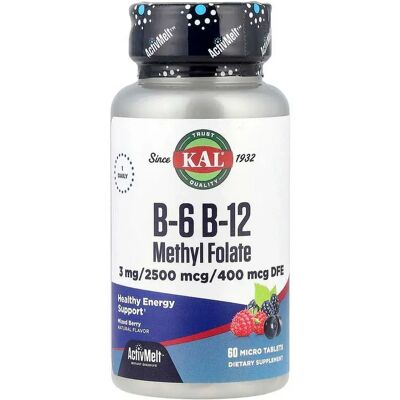 Kal Comprimés De Vitamines B6+b12 Methyl Folate 60 Unités - Publicité Kal Comprimés De Vitamines B6+b12 Methyl Folate 60 Unités - Publicité