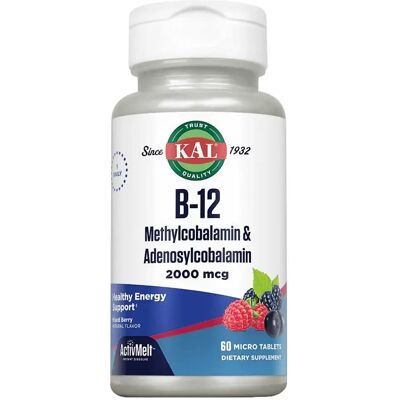 KAL B-12 Methylcobalamin & Adenosylcobalamin - Baies mélangées - 2000 mcg - 60 Microtablettes - Publicité KAL B-12 Methylcobalamin & Adenosylcobalamin - Baies mélangées - 2000 mcg - 60 Microtablettes - Publicité