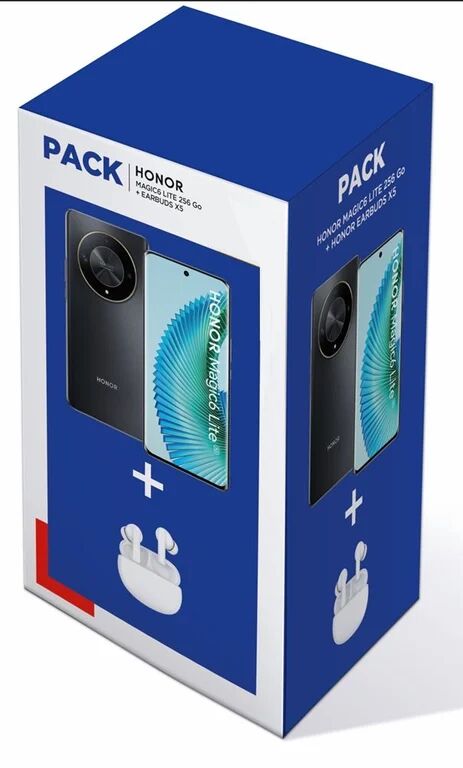 Honor Pack Honor Magic 6 Lite 5G, double nano SIM, 256 Go, Noir minuit avec Earbuds X5 Blanc - Neuf