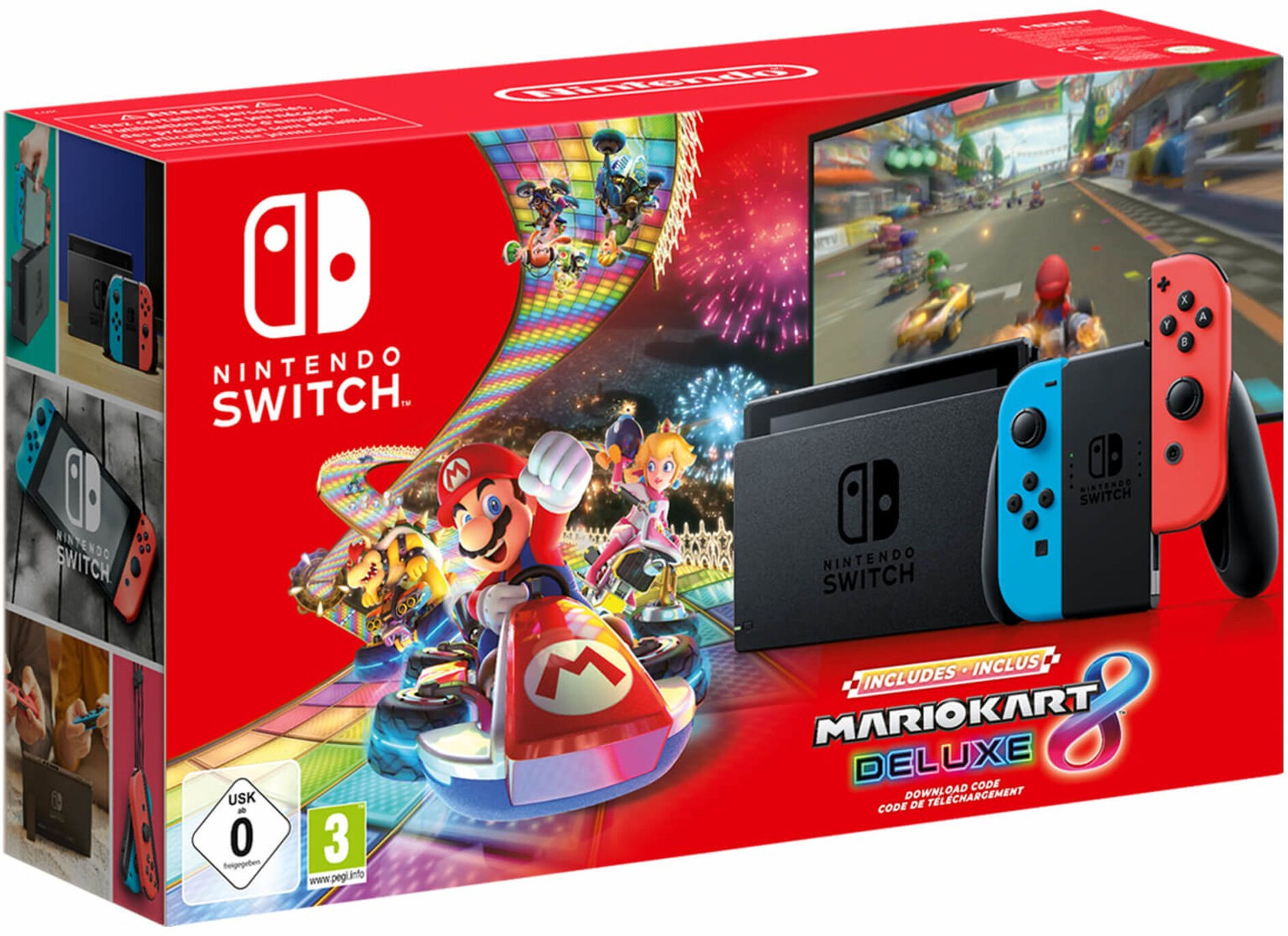 Nintendo Switch & Mario Kart 8 Deluxe - Console de jeux portables 15,8 cm (6.2 ) 32 Go Écran tactile Wifi, Noir, Bleu, Rouge - Reconditionné