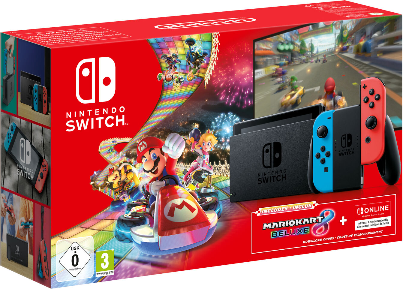 Nintendo Switch & Mario Kart 8 Deluxe et 3 mois d'abonnement NSO- console de jeux portables 15,8 cm (6.2 ) 32 Go Écran tactile Wifi Noir, Bleu, Rouge - Reconditionné