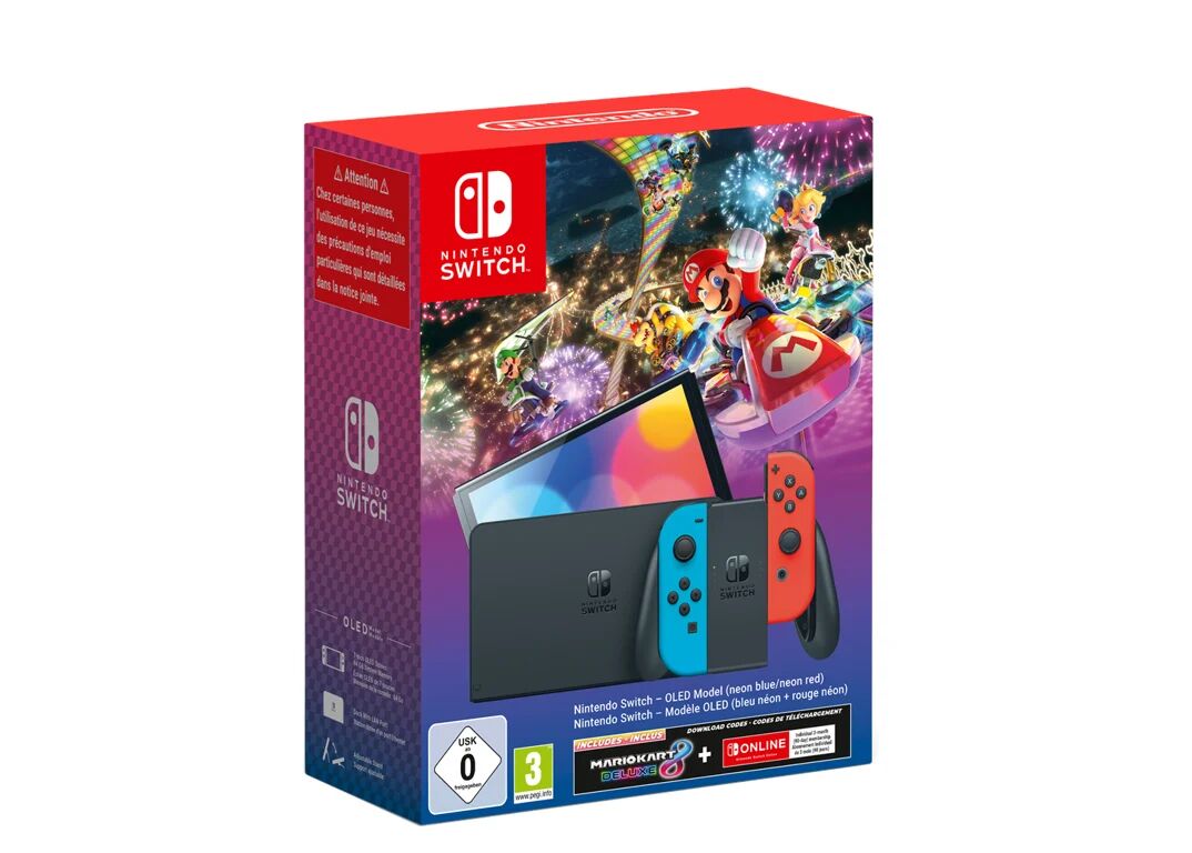 Nintendo Pack Switch OLED Néon & Mario Kart 8 Deluxe, Bleu, Rouge - Reconditionné