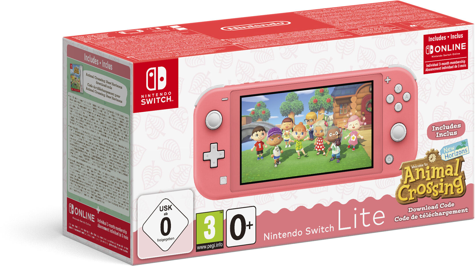 Nintendo Switch Lite + Animal Crossing: New Horizons Pack + NSO 3 months (Limited) - Console de jeux portables 14 cm (5.5 ) 32 Go Écran tactile Wifi, Corail - Neuf