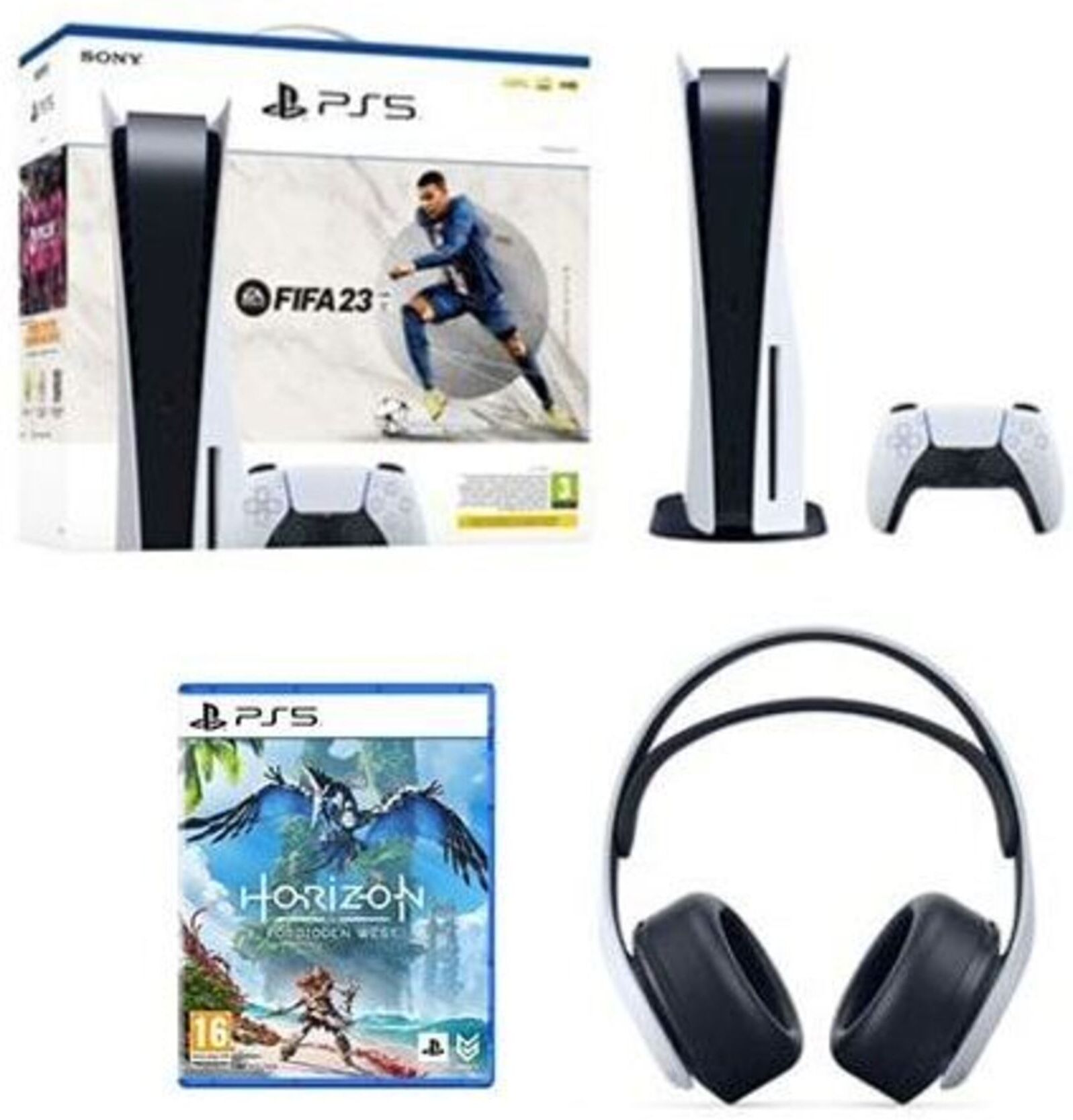 Pack PS5 & Fifa 23, Horizon Forbidden West, Casque Sony Pulse 3D - Console de jeux Playstation 5 (Standard) - Reconditionné