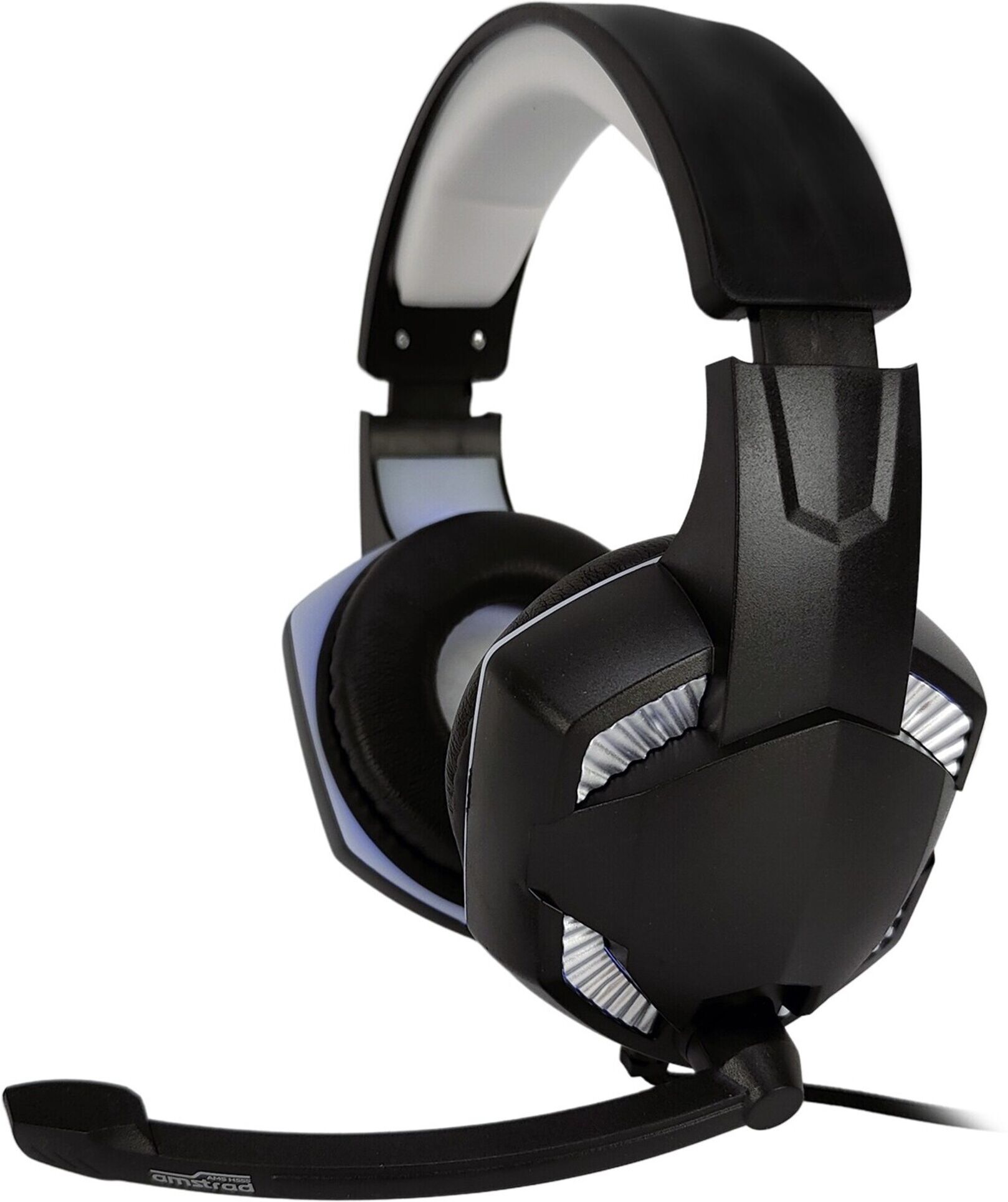 Casque Pro Gamer Amstrad Basic AMS H555 argent avec Rétroéclairage LED - 40mm Power Bass avec micro intégré, réglage volume - Neuf