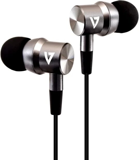 V7 Écouteurs stéréo avec isolation acoustique, 3,5 mm, microphone intégré, iPad, iPhone, Mp3, iPod, iPad, tablettes, smartphones, ordinateurs portables, Chromebook, PC, aluminium - Neuf