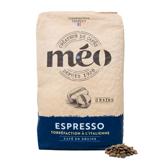 Café Méo Café en grain - Café en grains - Torréfaction à l'italienne - 1 kg Grains Pochette 1 kg