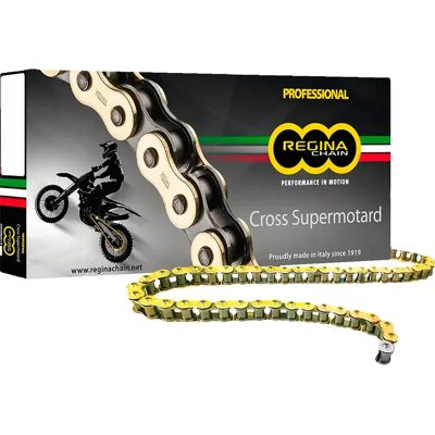 Regina Chaîne 520/520 Rx3 Off Road Clip X Ring Drive Gold 120 Links - Publicité Regina Chaîne 520/520 Rx3 Off Road Clip X Ring Drive Gold 120 Links - Publicité