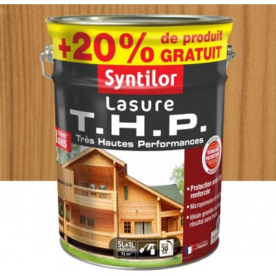 Lasure SYNTILOR Thp +20% 8 ans incolore satiné 6 l - Publicité Lasure SYNTILOR Thp +20% 8 ans incolore satiné 6 l - Publicité