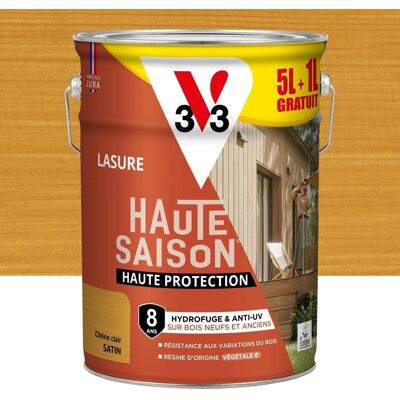 Lasure V33 haute saison 8 ans chêne clair satiné 5L+20% gratuit - Publicité Lasure V33 haute saison 8 ans chêne clair satiné 5L+20% gratuit - Publicité