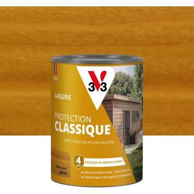 Lasure V33 Protection classique 4 ans chêne doré satiné 0.75 l - Publicité Lasure V33 Protection classique 4 ans chêne doré satiné 0.75 l - Publicité