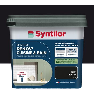 Peinture meuble noir satin SYNTILOR Renov' cuisine et bain 0.75l - Publicité Peinture meuble noir satin SYNTILOR Renov' cuisine et bain 0.75l - Publicité