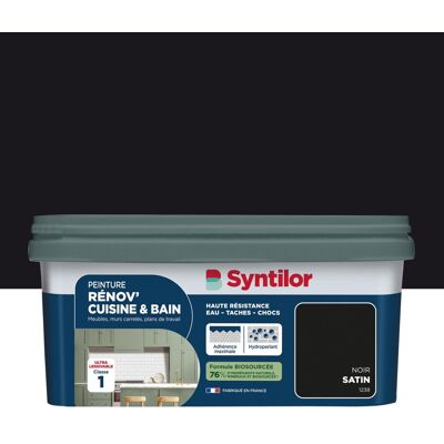 Peinture meuble noir satin SYNTILOR Renov' cuisine et bain 2l - Publicité Peinture meuble noir satin SYNTILOR Renov' cuisine et bain 2l - Publicité
