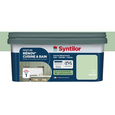 Peinture meuble vert jade satin SYNTILOR Renov' cuisine et bain 2l - Publicité Peinture meuble vert jade satin SYNTILOR Renov' cuisine et bain 2l - Publicité