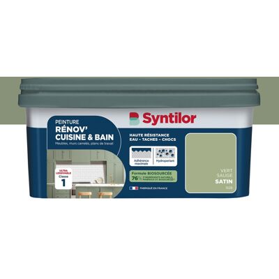 Peinture meuble vert sauge satin SYNTILOR Renov' cuisine et bain 2l - Publicité Peinture meuble vert sauge satin SYNTILOR Renov' cuisine et bain 2l - Publicité