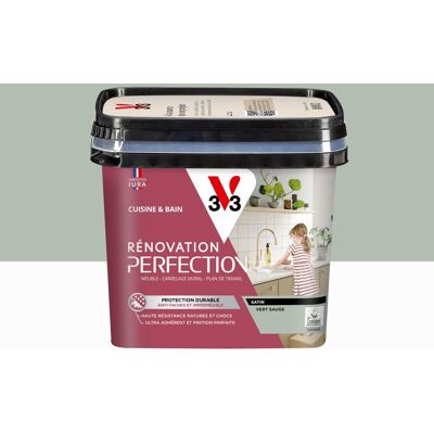 Peinture meuble, V33 Rénovation cuisine et bain, 0.75l, vert sauge satin - Publicité Peinture meuble, V33 Rénovation cuisine et bain, 0.75l, vert sauge satin - Publicité