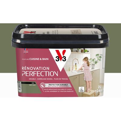 Peinture meuble, V33 Rénovation cuisine et bain, 2l, vert kaki mat - Publicité Peinture meuble, V33 Rénovation cuisine et bain, 2l, vert kaki mat - Publicité
