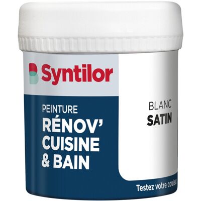 Testeur peinture meuble blanc satin SYNTILOR Renov' cuisine et bain 0.075l - Publicité Testeur peinture meuble blanc satin SYNTILOR Renov' cuisine et bain 0.075l - Publicité