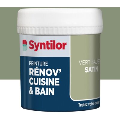 Testeur peinture meuble vert sauge satin SYNTILOR Renov' cuisine et bain 0.075l - Publicité Testeur peinture meuble vert sauge satin SYNTILOR Renov' cuisine et bain 0.075l - Publicité