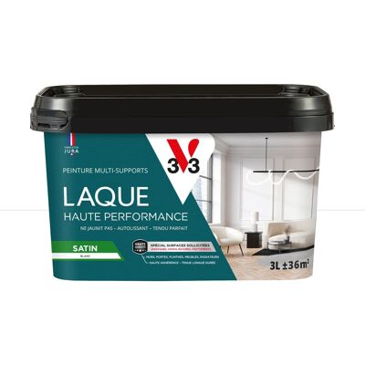 Peinture mur, porte, boiserie blanc satin V33 Laque haute performance 3L - Publicité Peinture mur, porte, boiserie blanc satin V33 Laque haute performance 3L - Publicité