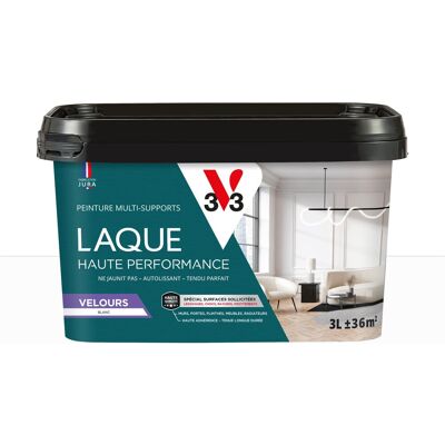 Peinture mur, porte, boiserie blanc velours V33 Laque haute performance 3L - Publicité Peinture mur, porte, boiserie blanc velours V33 Laque haute performance 3L - Publicité