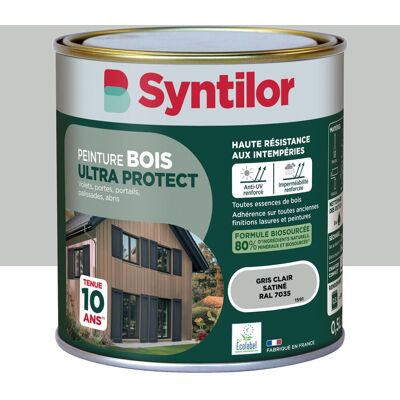 Peinture exterieure bois Ultra protect SYNTILOR gris clair satine 0.5l - Publicité Peinture exterieure bois Ultra protect SYNTILOR gris clair satine 0.5l - Publicité
